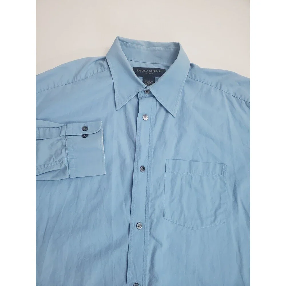Banana Republic Men's Long Sleeve‎ Relaxed Fit Button Shirt, Blue, Large